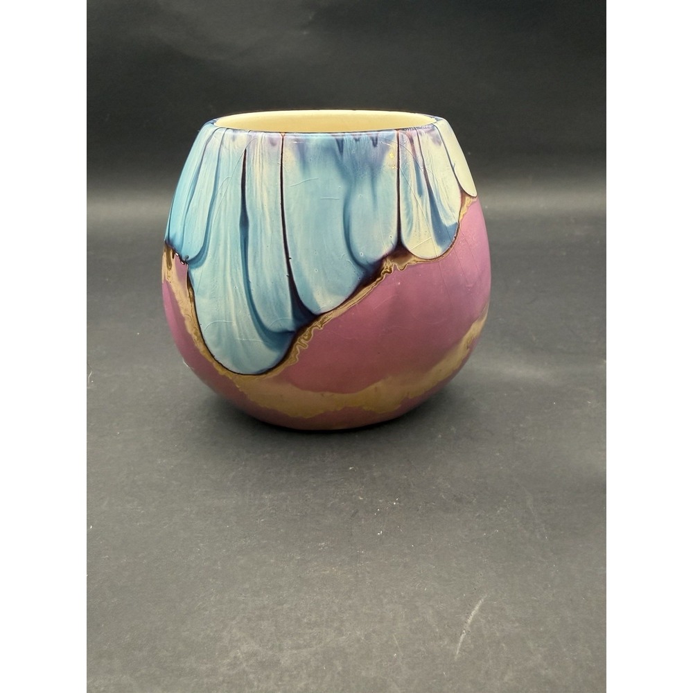 Nielsen's Extraordinary Ceramics Vase 1996 Signed 4" Blue Purple Glaze